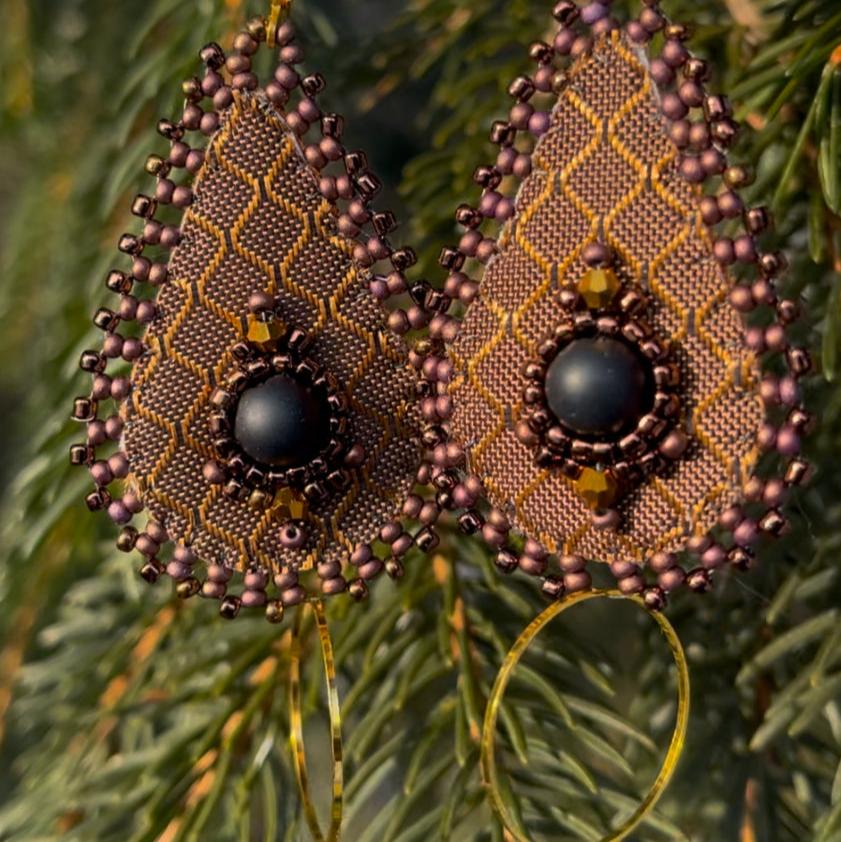 Copper + Onyx Hand Beaded GEARings